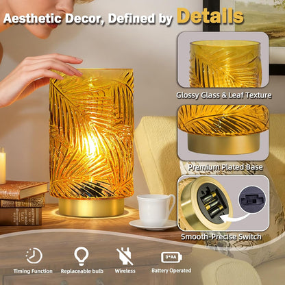 Battery Operated Table Lamp, Cordless Lamps for Home Decor, Battery Powered Nightlight with LED Bulb with Timer, Decorative Lights for Living Room Bedroom Tabletop Entryway Centerpiece Gift (L Yellow)