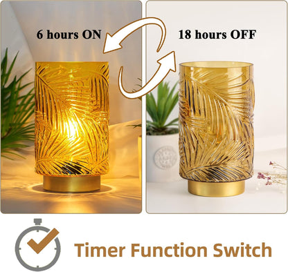 Battery Operated Table Lamp, Cordless Lamps for Home Decor, Battery Powered Nightlight with LED Bulb with Timer, Decorative Lights for Living Room Bedroom Tabletop Entryway Centerpiece Gift (L Yellow)