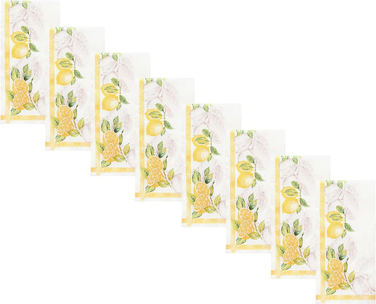 Newbridge Square Fabric Napkins, Set of 8 Napkins, Lemon Orchard, Indoor/Outdoor Stain Resistant No-Iron Fabric Napkins, Fresh Lemon and Citrus Leaf