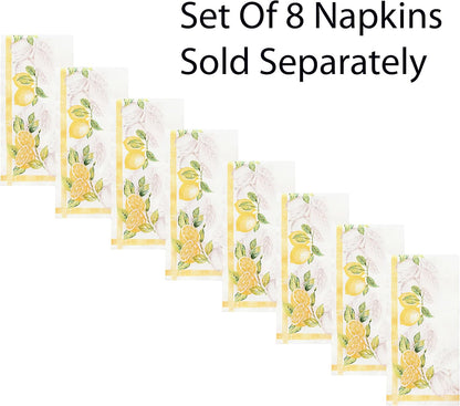 Newbridge Square Fabric Napkins, Set of 8 Napkins, Lemon Orchard, Indoor/Outdoor Stain Resistant No-Iron Fabric Napkins, Fresh Lemon and Citrus Leaf