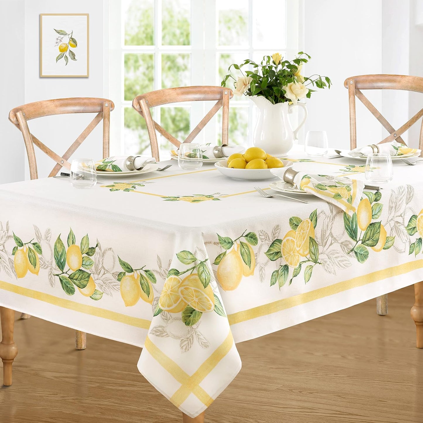 Newbridge Square Fabric Napkins, Set of 8 Napkins, Lemon Orchard, Indoor/Outdoor Stain Resistant No-Iron Fabric Napkins, Fresh Lemon and Citrus Leaf