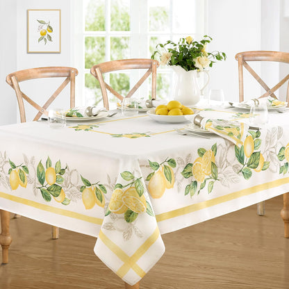 Newbridge Square Fabric Napkins, Set of 8 Napkins, Lemon Orchard, Indoor/Outdoor Stain Resistant No-Iron Fabric Napkins, Fresh Lemon and Citrus Leaf
