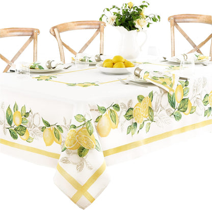 Newbridge Square Fabric Napkins, Set of 8 Napkins, Lemon Orchard, Indoor/Outdoor Stain Resistant No-Iron Fabric Napkins, Fresh Lemon and Citrus Leaf