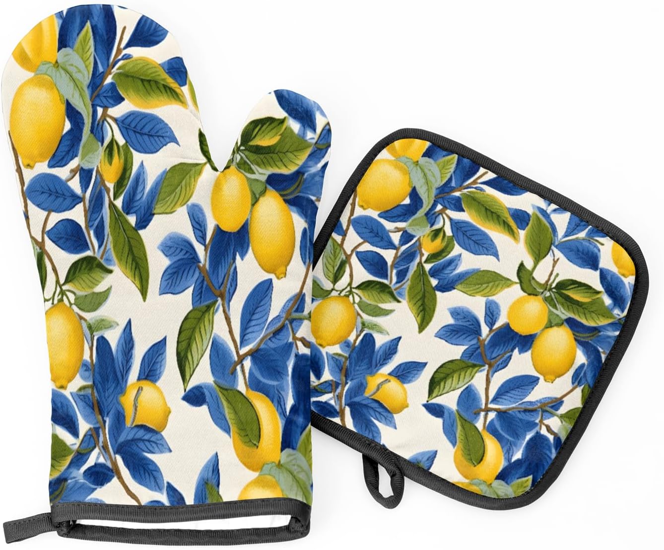 Lemon Oven Mitts and Potholders Non-Slip Heat Resistant Soft Lining Kitchen Gloves Hot Pads for Cooking BBQ Baking Kitchen Microwave
