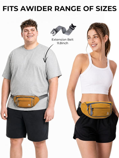 2.5L Fanny Pack for Women & Men, RFID Blocking & Water Resistant Crossbody Belt Bag, Lightweight Adjustable Waist Bag for Running, Hiking, Cycling & Walking (Yellow)