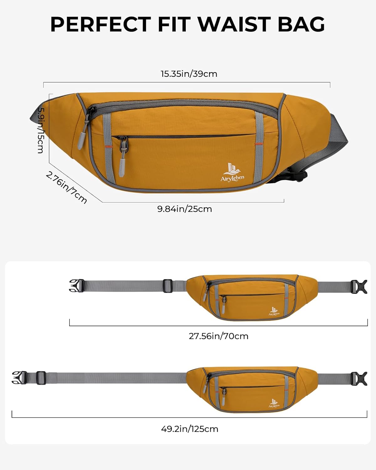 2.5L Fanny Pack for Women & Men, RFID Blocking & Water Resistant Crossbody Belt Bag, Lightweight Adjustable Waist Bag for Running, Hiking, Cycling & Walking (Yellow)