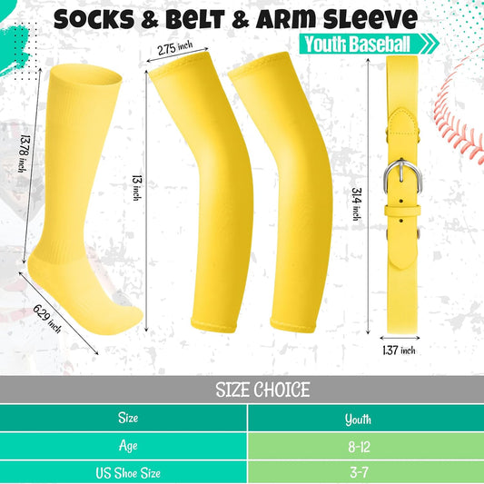 1 Pair of Youth Softball Baseball Socks Baseball Belt and Arm Sleeve Combo for Men Boy Girl Football Sports Gift Set