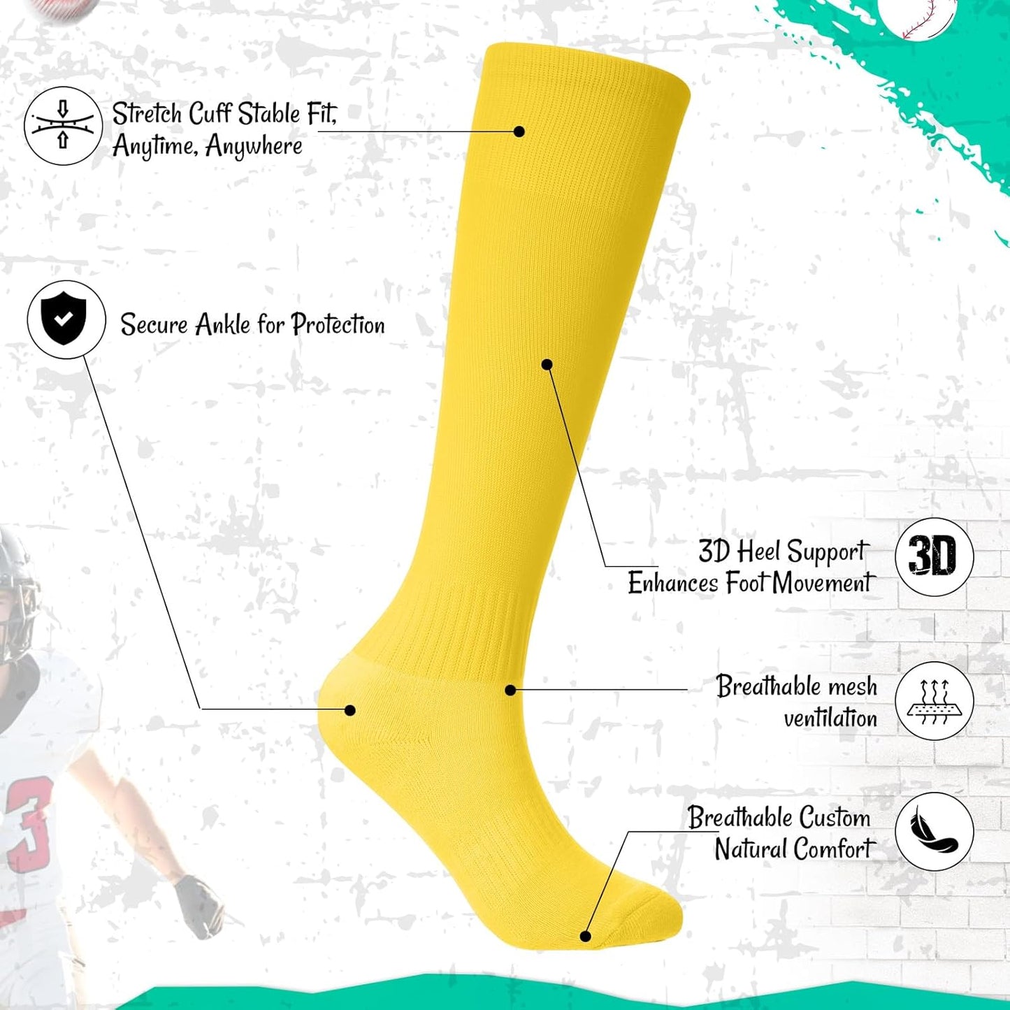 1 Pair of Youth Softball Baseball Socks Baseball Belt and Arm Sleeve Combo for Men Boy Girl Football Sports Gift Set