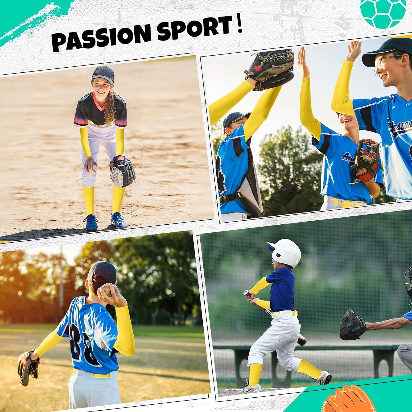 1 Pair of Youth Softball Baseball Socks Baseball Belt and Arm Sleeve Combo for Men Boy Girl Football Sports Gift Set