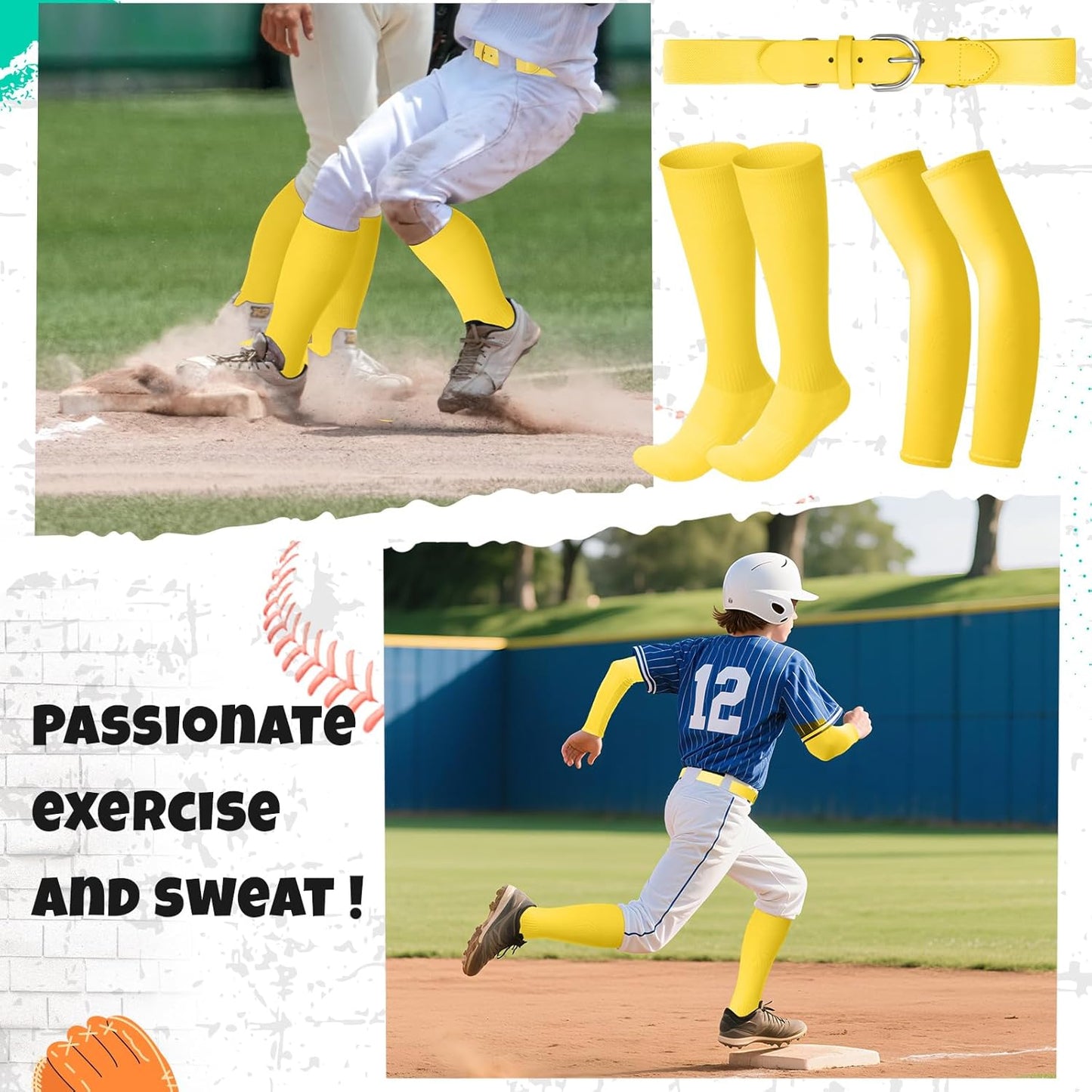 1 Pair of Youth Softball Baseball Socks Baseball Belt and Arm Sleeve Combo for Men Boy Girl Football Sports Gift Set
