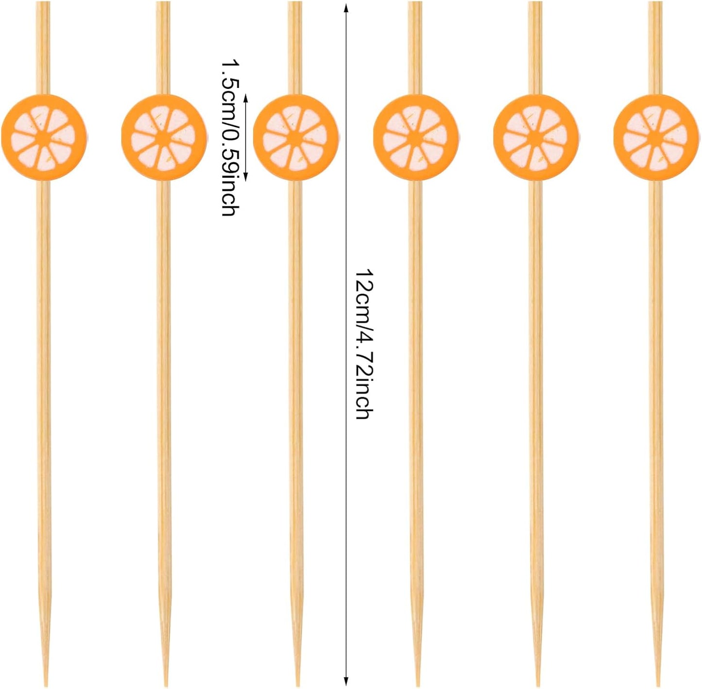 100PCS Orange Bamboo Cocktail Picks Fruit Food Hamburger Toothpicks Cupcake Toppers Sandwich Appetizer Decorative Skewers Drink Garnish Holiday Birthday Party Decoration Sticks