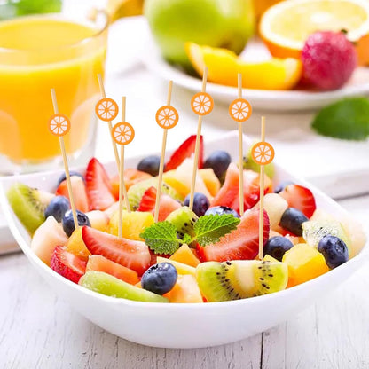100PCS Orange Bamboo Cocktail Picks Fruit Food Hamburger Toothpicks Cupcake Toppers Sandwich Appetizer Decorative Skewers Drink Garnish Holiday Birthday Party Decoration Sticks