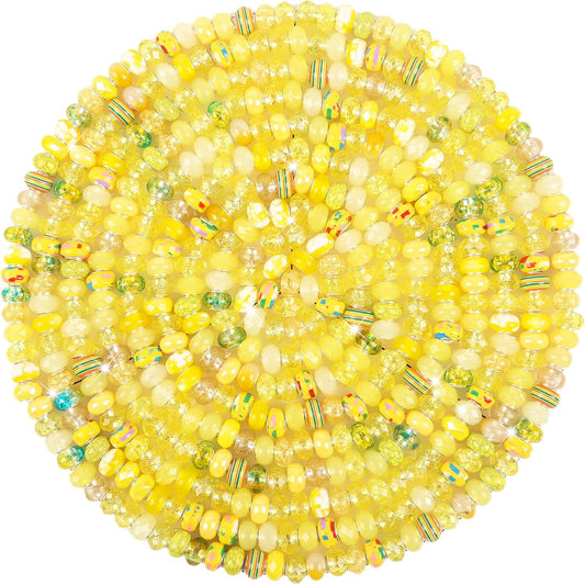 60Pcs Large Hole Beads Spacer Beads Yellow Assorted European Craft Big Beads Large Hole Lampwork Murano Bead Fairy Wand Garden Bead for DIY Charm Bracelet Necklace Jewelry Making Decoration Supplies