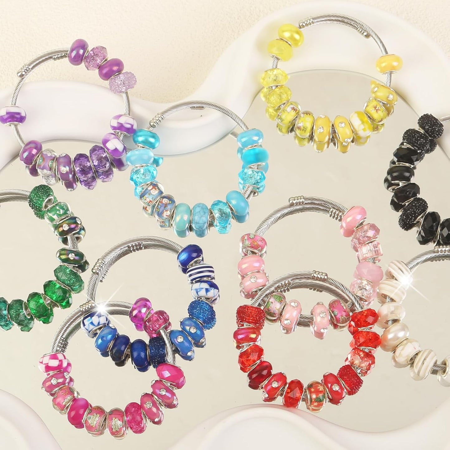 60Pcs Large Hole Beads Spacer Beads Yellow Assorted European Craft Big Beads Large Hole Lampwork Murano Bead Fairy Wand Garden Bead for DIY Charm Bracelet Necklace Jewelry Making Decoration Supplies