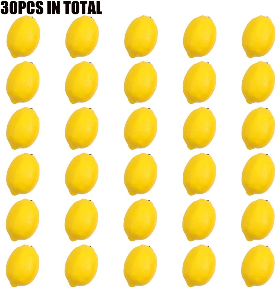 30PCS Artificial Yellow Lemon,Realistic Fake Lemon Faux Fruit Decor for Kitchen Table Decoration Photography Prop
