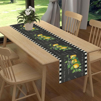 Black Lemon Table Runner, Rustic Black White Plaid Check Farmhouse Yellow Fruit Floral Country Style Print Table Center Decor for Family Kitchen Table Decorations Indoor Outdoor 13x36 inch