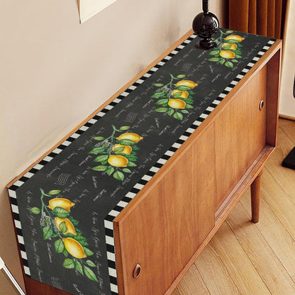 Black Lemon Table Runner, Rustic Black White Plaid Check Farmhouse Yellow Fruit Floral Country Style Print Table Center Decor for Family Kitchen Table Decorations Indoor Outdoor 13x36 inch