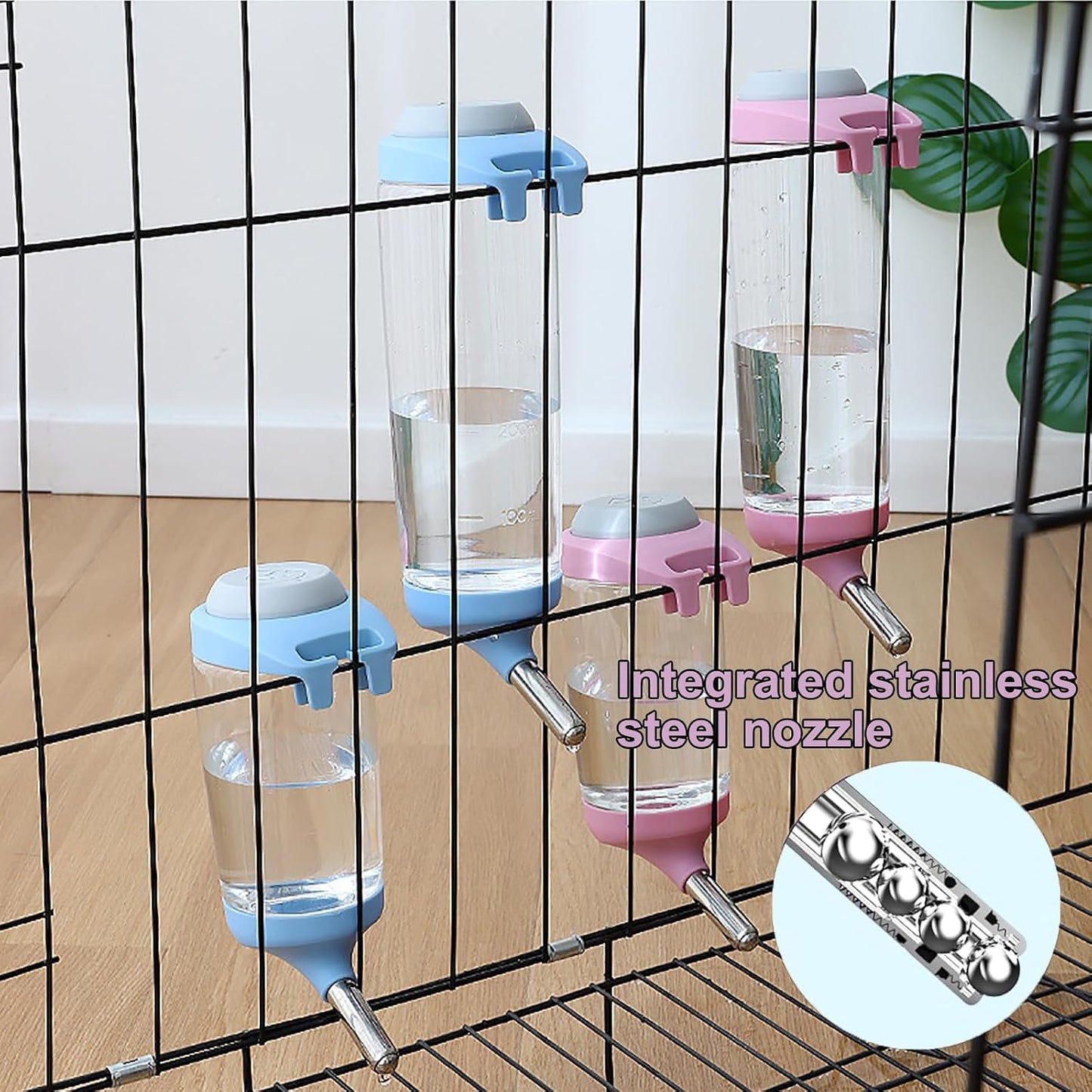 Dog Crate Water Bottle - 12 oz No Drip Kennel Pet Water Dispenser, Easy-to-Use Cage Water Bottle for Dogs, Cats, Small Animals, 350ML, Pink