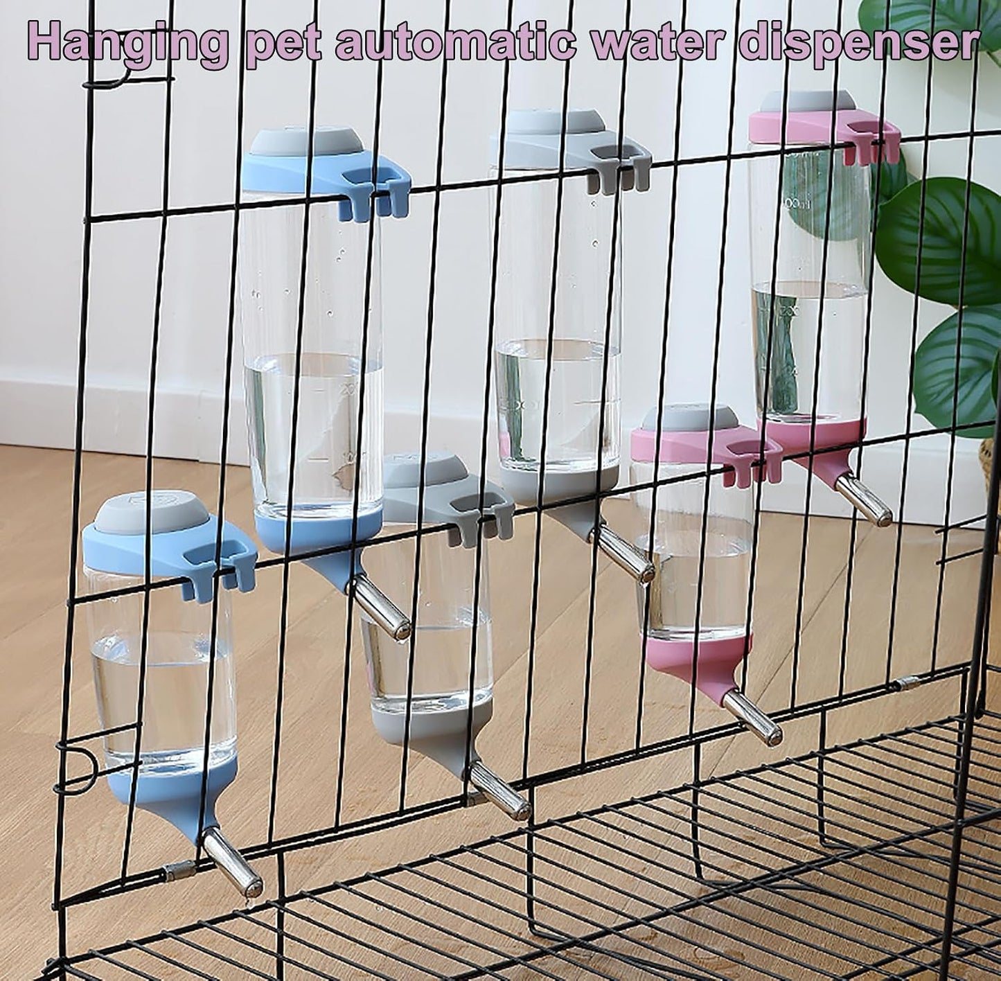 Dog Crate Water Bottle - 12 oz No Drip Kennel Pet Water Dispenser, Easy-to-Use Cage Water Bottle for Dogs, Cats, Small Animals, 350ML, Pink