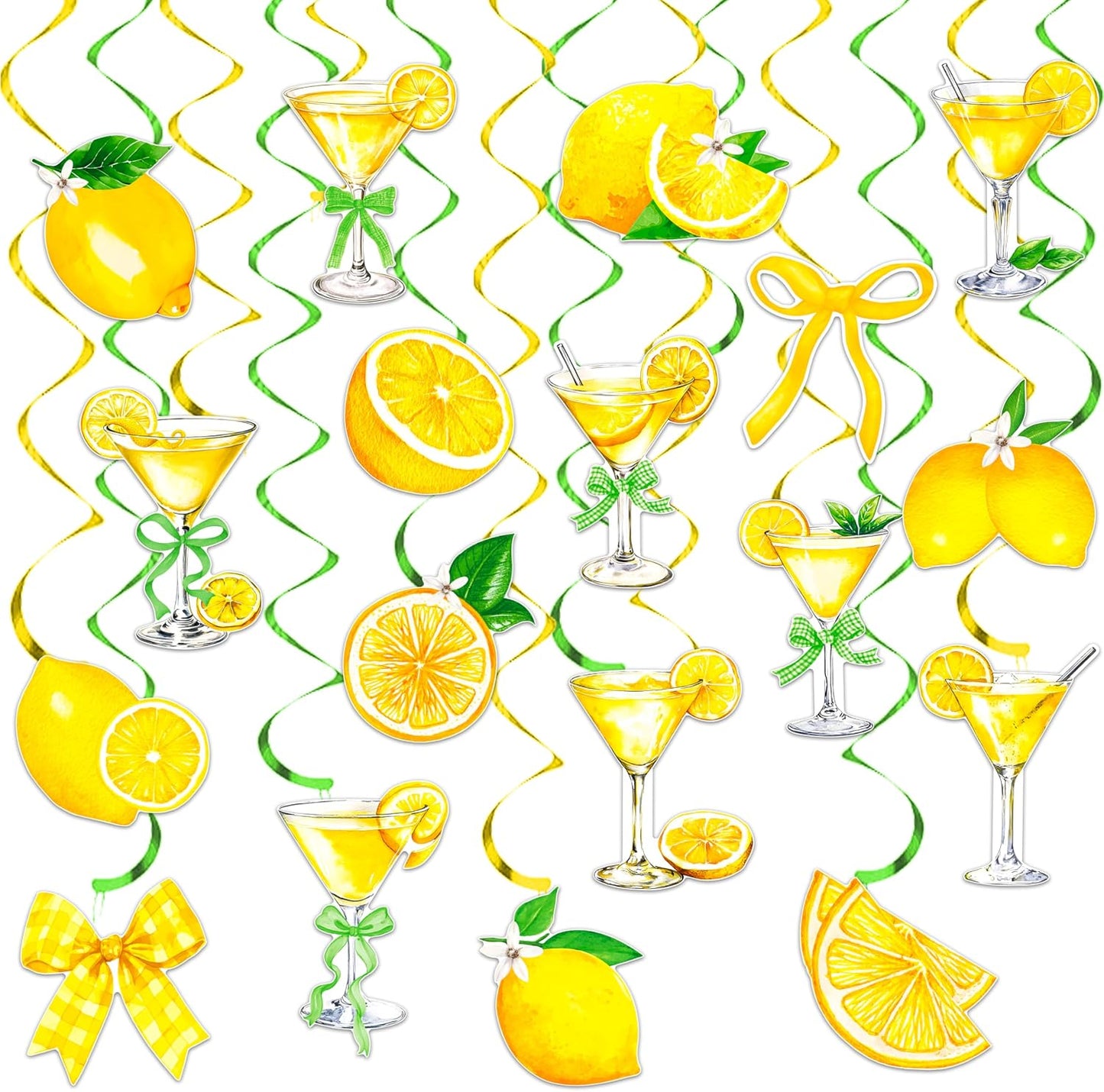 Lemon Martini Hanging Swirls Just a Drop Older Party Decorations 22Pcs Lemon Drop Martini Ceiling Streamers Decorations Cocktail Themed Swirls Decor for Women Bachelorette Bridal Shower Supplies
