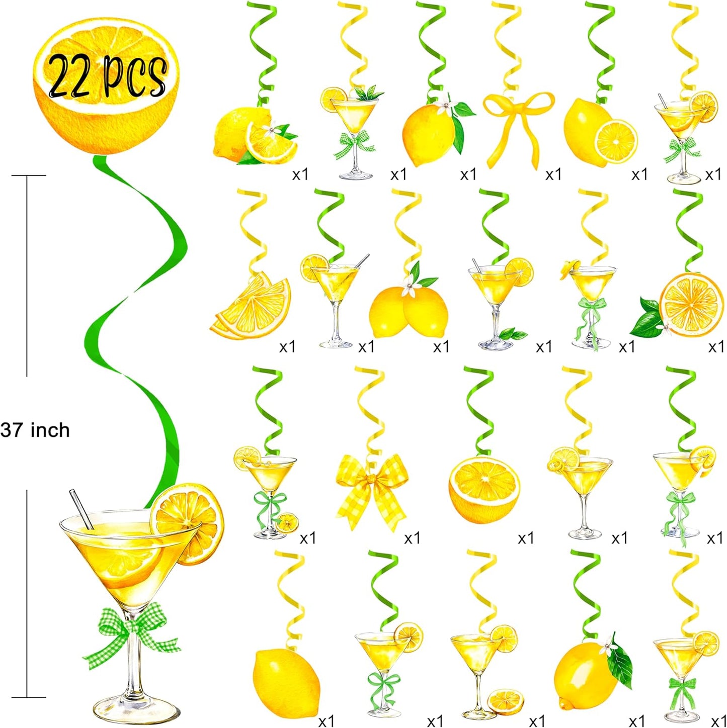 Lemon Martini Hanging Swirls Just a Drop Older Party Decorations 22Pcs Lemon Drop Martini Ceiling Streamers Decorations Cocktail Themed Swirls Decor for Women Bachelorette Bridal Shower Supplies