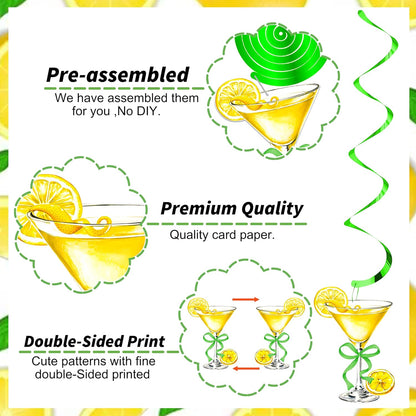 Lemon Martini Hanging Swirls Just a Drop Older Party Decorations 22Pcs Lemon Drop Martini Ceiling Streamers Decorations Cocktail Themed Swirls Decor for Women Bachelorette Bridal Shower Supplies