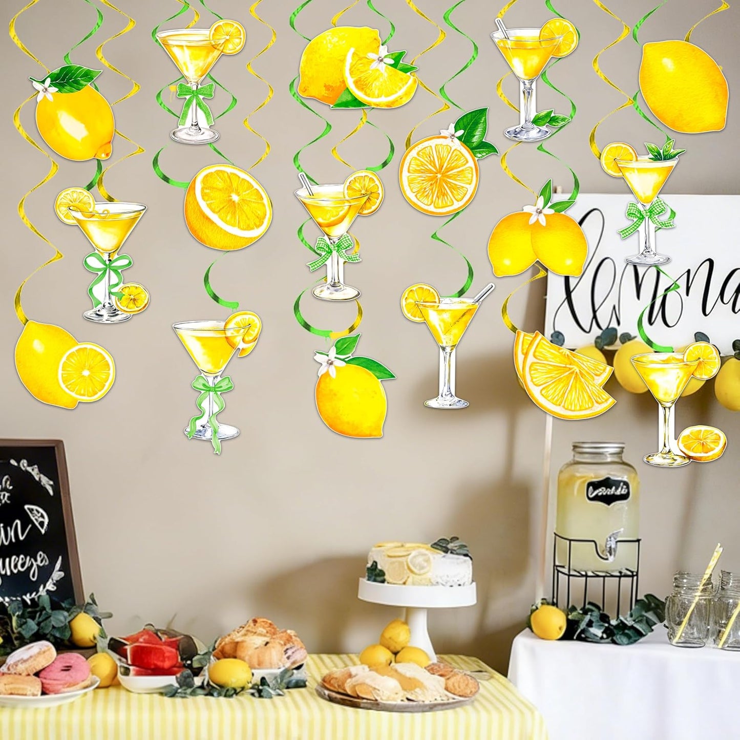 Lemon Martini Hanging Swirls Just a Drop Older Party Decorations 22Pcs Lemon Drop Martini Ceiling Streamers Decorations Cocktail Themed Swirls Decor for Women Bachelorette Bridal Shower Supplies