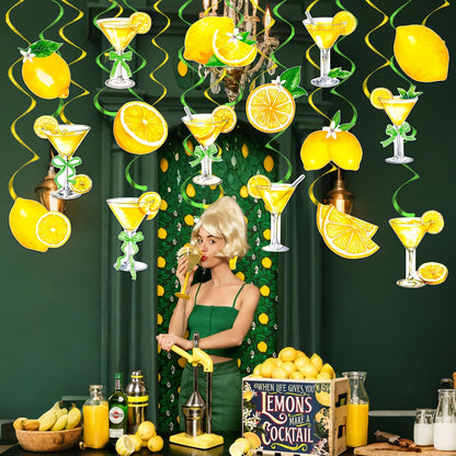 Lemon Martini Hanging Swirls Just a Drop Older Party Decorations 22Pcs Lemon Drop Martini Ceiling Streamers Decorations Cocktail Themed Swirls Decor for Women Bachelorette Bridal Shower Supplies