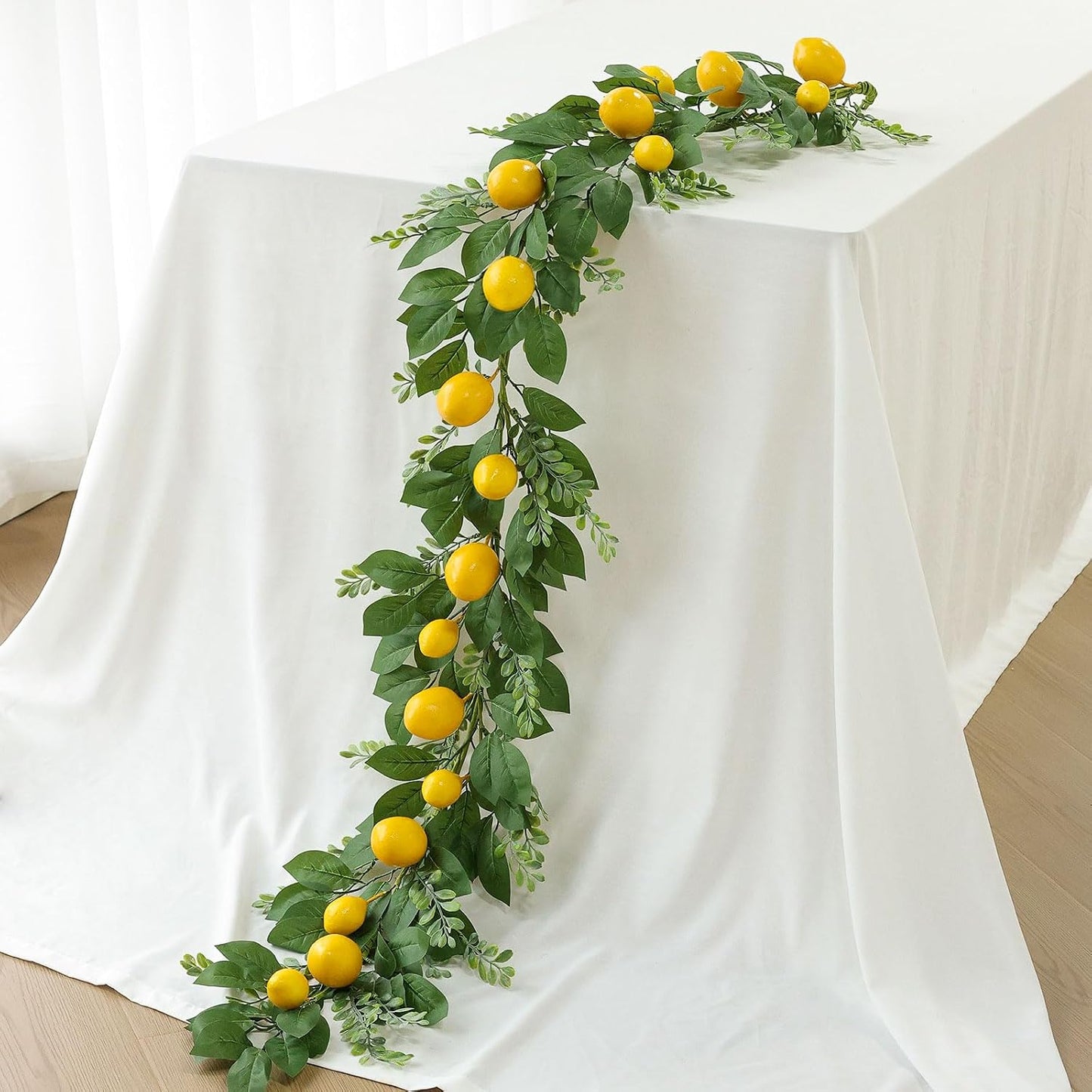 Artificial Lemon Garland 6FT Fake Fruit Lemons Garland Hanging Vines with Green Leaves Greenery Decorations for Kitchen Table Centerpieces Room Wall Party Wedding Birthday Decor (Lemon)