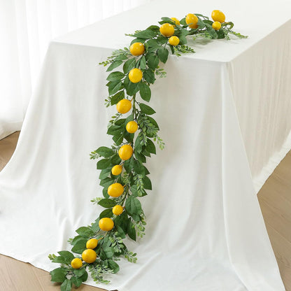 Artificial Lemon Garland 6FT Fake Fruit Lemons Garland Hanging Vines with Green Leaves Greenery Decorations for Kitchen Table Centerpieces Room Wall Party Wedding Birthday Decor (Lemon)