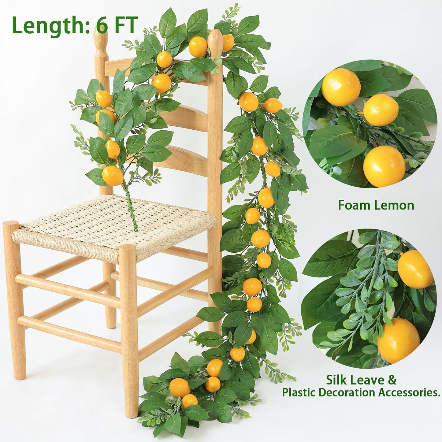 Artificial Lemon Garland 6FT Fake Fruit Lemons Garland Hanging Vines with Green Leaves Greenery Decorations for Kitchen Table Centerpieces Room Wall Party Wedding Birthday Decor (Lemon)