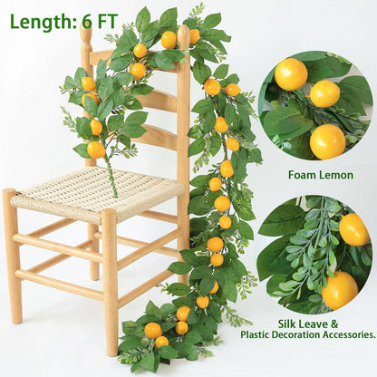 Artificial Lemon Garland 6FT Fake Fruit Lemons Garland Hanging Vines with Green Leaves Greenery Decorations for Kitchen Table Centerpieces Room Wall Party Wedding Birthday Decor (Lemon)