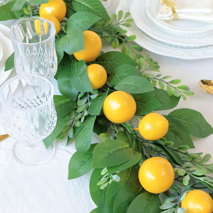 Artificial Lemon Garland 6FT Fake Fruit Lemons Garland Hanging Vines with Green Leaves Greenery Decorations for Kitchen Table Centerpieces Room Wall Party Wedding Birthday Decor (Lemon)