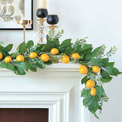 Artificial Lemon Garland 6FT Fake Fruit Lemons Garland Hanging Vines with Green Leaves Greenery Decorations for Kitchen Table Centerpieces Room Wall Party Wedding Birthday Decor (Lemon)