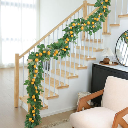 Artificial Lemon Garland 6FT Fake Fruit Lemons Garland Hanging Vines with Green Leaves Greenery Decorations for Kitchen Table Centerpieces Room Wall Party Wedding Birthday Decor (Lemon)