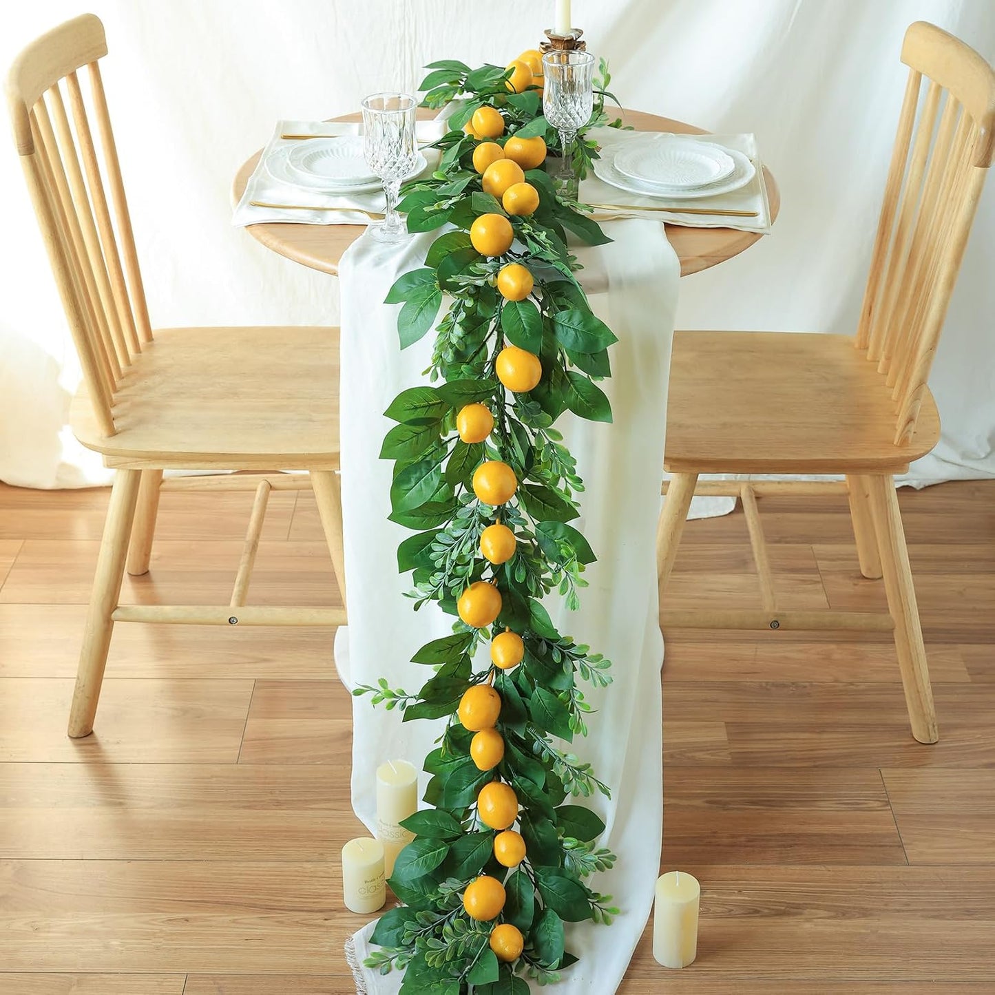 Artificial Lemon Garland 6FT Fake Fruit Lemons Garland Hanging Vines with Green Leaves Greenery Decorations for Kitchen Table Centerpieces Room Wall Party Wedding Birthday Decor (Lemon)