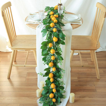 Artificial Lemon Garland 6FT Fake Fruit Lemons Garland Hanging Vines with Green Leaves Greenery Decorations for Kitchen Table Centerpieces Room Wall Party Wedding Birthday Decor (Lemon)