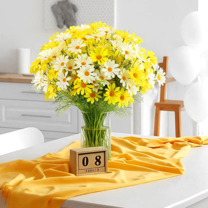 100 Pcs Artificial Daisy Flowers Bulk Realistic Fake Daisies Faux Wildflower Daisy UV Resistant Silk Fake Flowers Plants for Outside Wedding Garden Home Table Decor (White,Yellow)