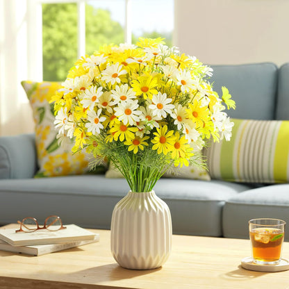 100 Pcs Artificial Daisy Flowers Bulk Realistic Fake Daisies Faux Wildflower Daisy UV Resistant Silk Fake Flowers Plants for Outside Wedding Garden Home Table Decor (White,Yellow)