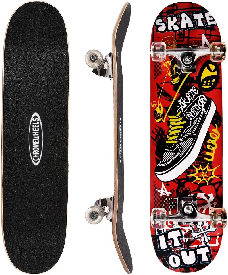 31 inch Skateboard Double Kick Skate Board Cruiser Longboard 8 Layer Maple Deck Skateboards for Kids and Beginners