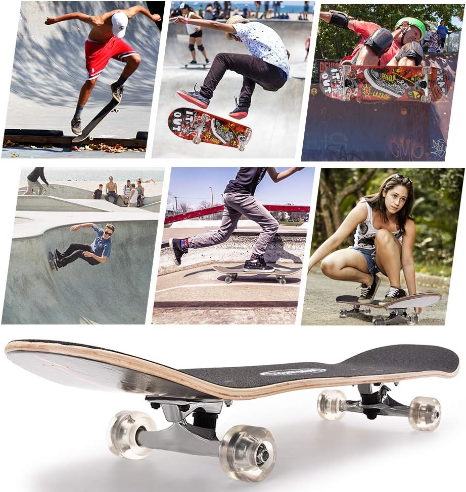 31 inch Skateboard Double Kick Skate Board Cruiser Longboard 8 Layer Maple Deck Skateboards for Kids and Beginners