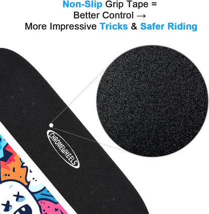 31 inch Skateboard Double Kick Skate Board Cruiser Longboard 8 Layer Maple Deck Skateboards for Kids and Beginners