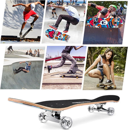 31 inch Skateboard Double Kick Skate Board Cruiser Longboard 8 Layer Maple Deck Skateboards for Kids and Beginners