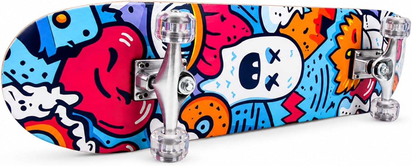31 inch Skateboard Double Kick Skate Board Cruiser Longboard 8 Layer Maple Deck Skateboards for Kids and Beginners
