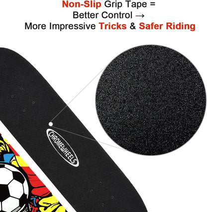 31 inch Skateboard Double Kick Skate Board Cruiser Longboard 8 Layer Maple Deck Skateboards for Kids and Beginners