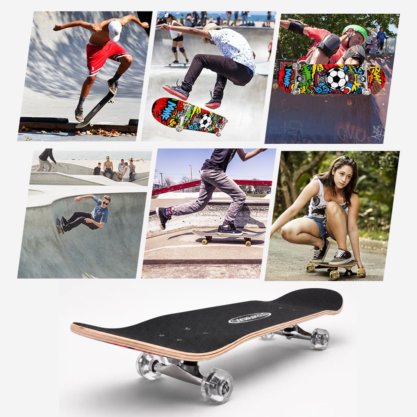 31 inch Skateboard Double Kick Skate Board Cruiser Longboard 8 Layer Maple Deck Skateboards for Kids and Beginners
