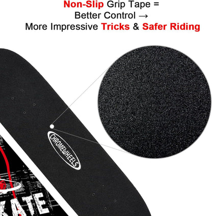 31 inch Skateboard Double Kick Skate Board Cruiser Longboard 8 Layer Maple Deck Skateboards for Kids and Beginners