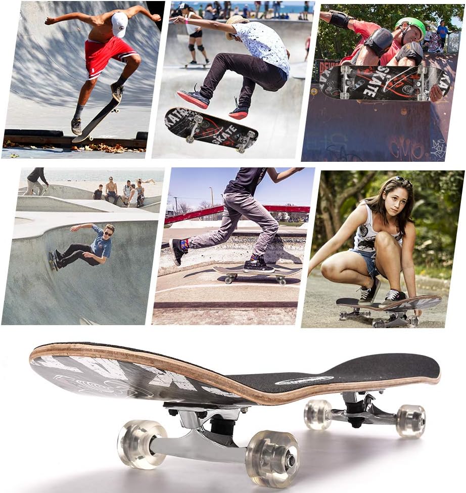 31 inch Skateboard Double Kick Skate Board Cruiser Longboard 8 Layer Maple Deck Skateboards for Kids and Beginners