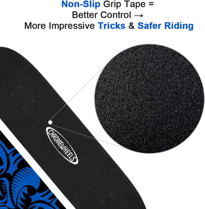 31 inch Skateboard Double Kick Skate Board Cruiser Longboard 8 Layer Maple Deck Skateboards for Kids and Beginners