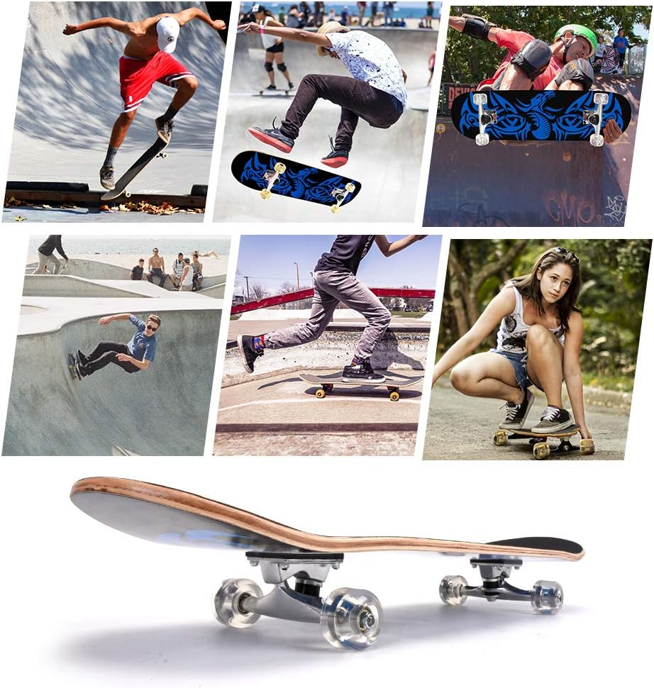 31 inch Skateboard Double Kick Skate Board Cruiser Longboard 8 Layer Maple Deck Skateboards for Kids and Beginners